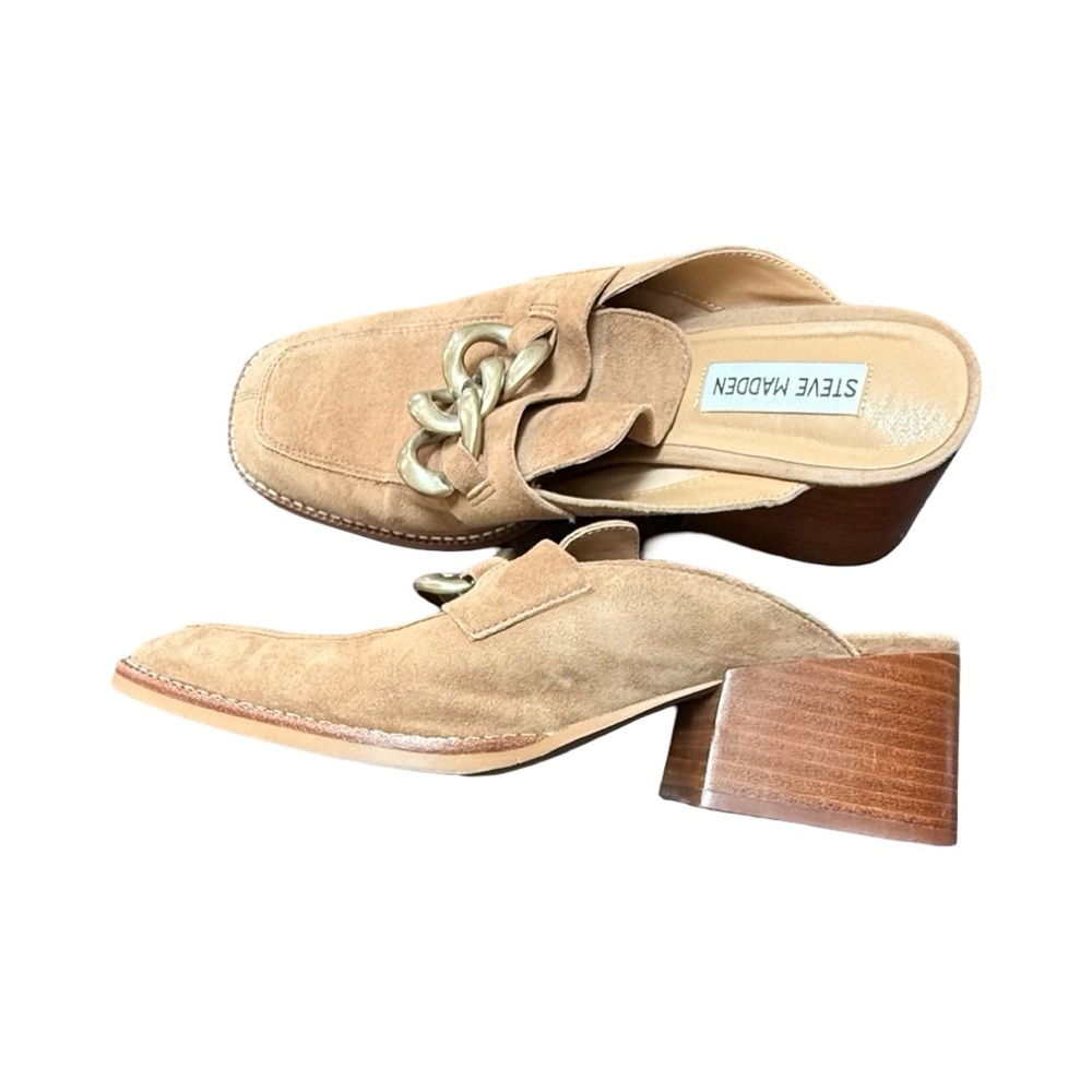 Steve Madden Brown Suede Mules with Gold Chain - Picture 11 of 12
